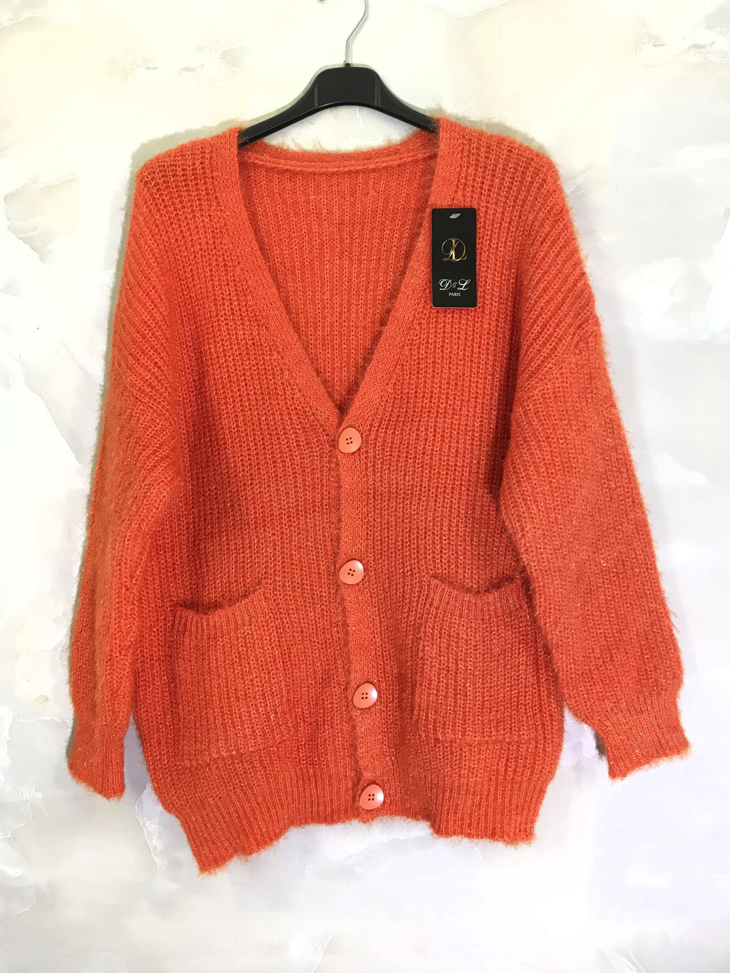 Plus size fluffy cardigan with buttons and pockets