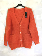 Plus size fluffy cardigan with buttons and pockets