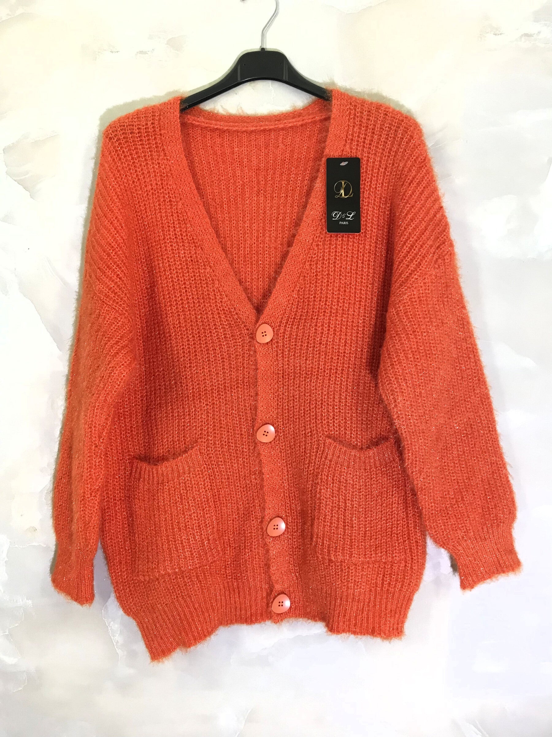 Plus size fluffy cardigan with buttons and pockets