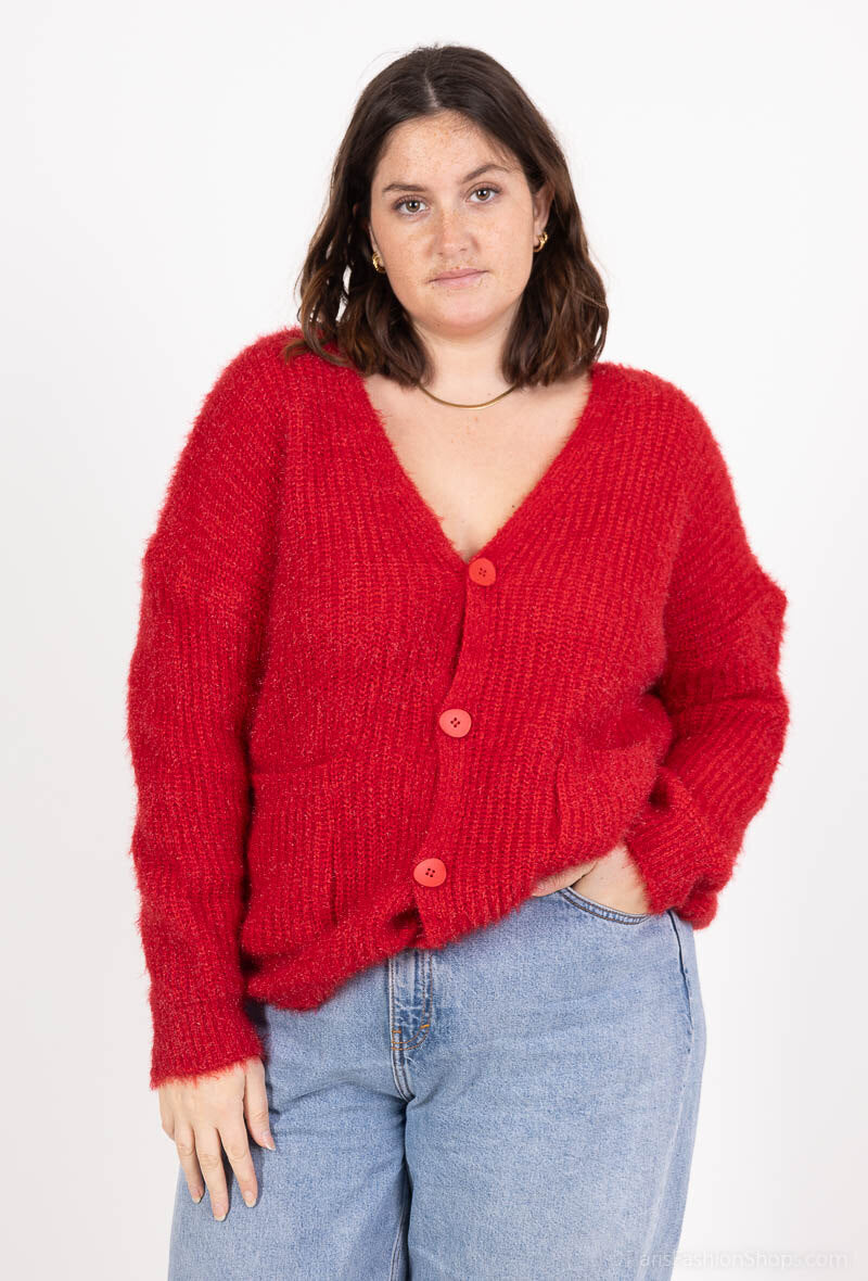 Plus size fluffy cardigan with buttons and pockets