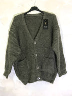 Plus size fluffy cardigan with buttons and pockets