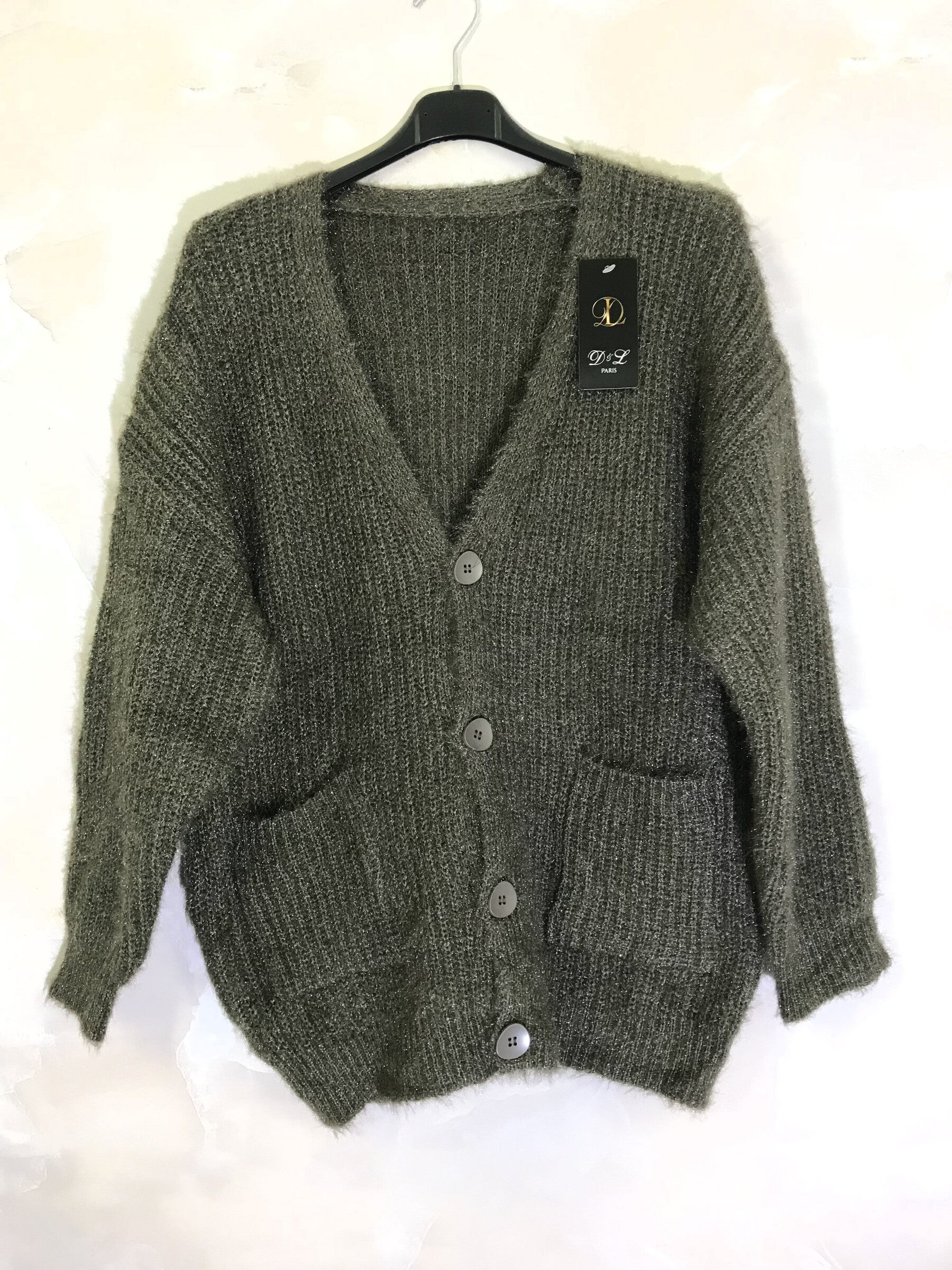 Plus size fluffy cardigan with buttons and pockets