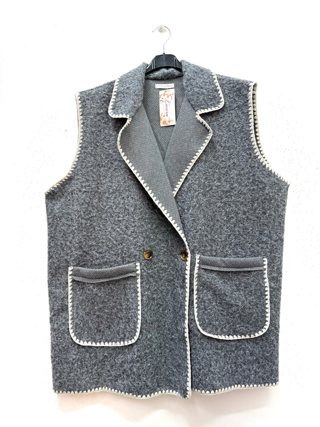 Boiled wool effect vest with topstitching i Stor Storlek