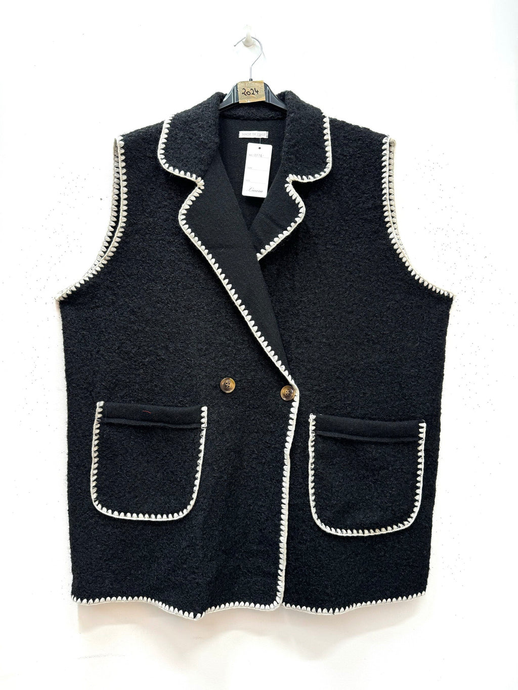 Boiled Wool Effect Vest med Topstitching i Stor Storlek