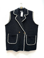 Boiled Wool Effect Vest med Topstitching i Stor Storlek