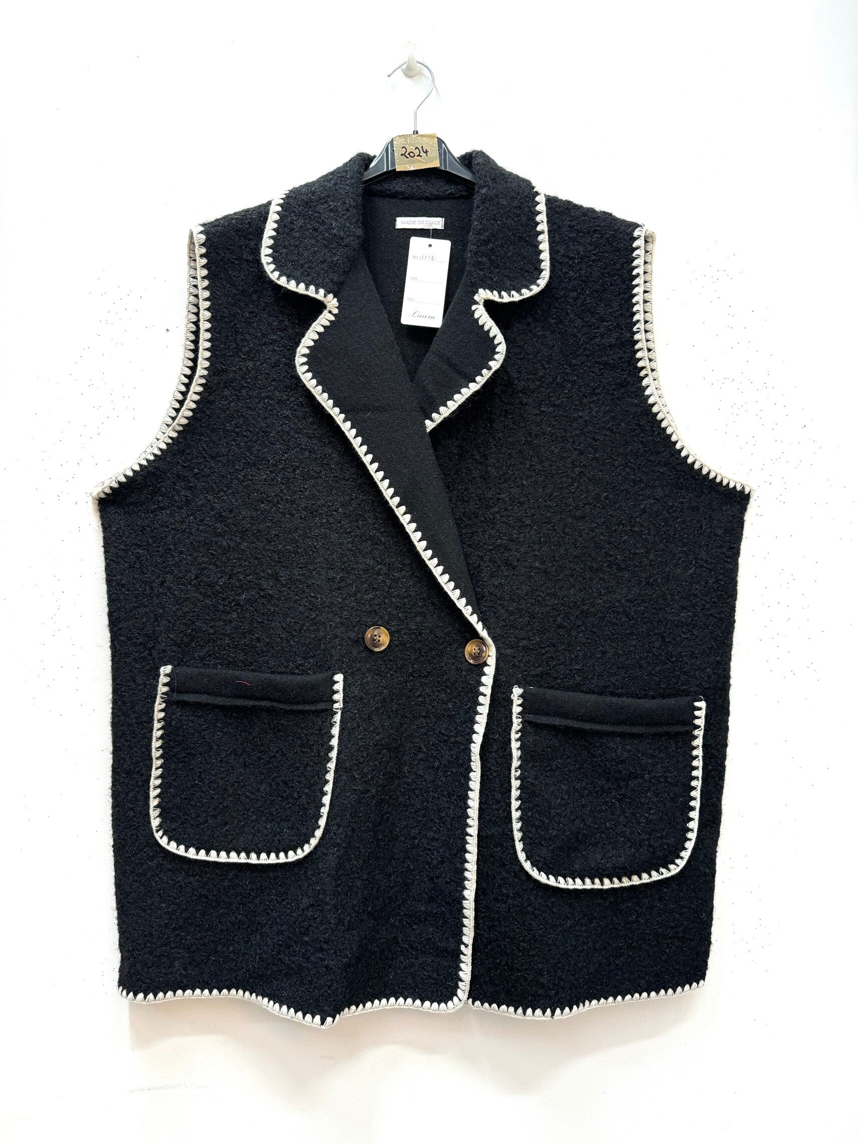 Boiled Wool Effect Vest med Topstitching i Stor Storlek