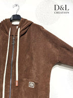 Velvet Hoodie Vest i Stor Storlek