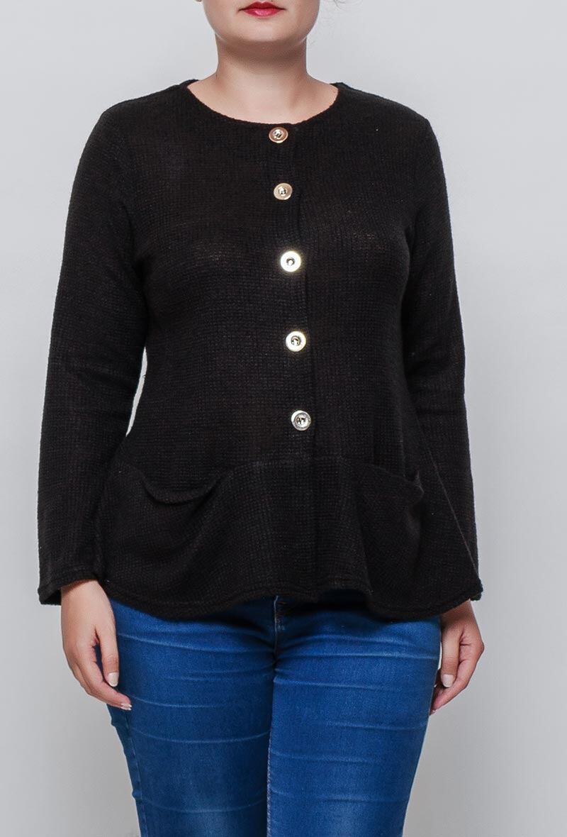 Plus Size Fancy Cardigan med Guldknappar
