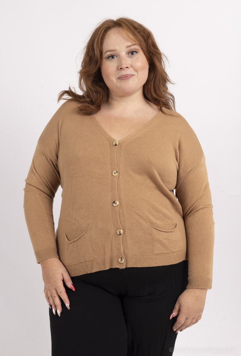 Tunn knäppt väst med fickor i Stor Storlek