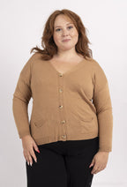 Tunn knäppt väst med fickor i Stor Storlek