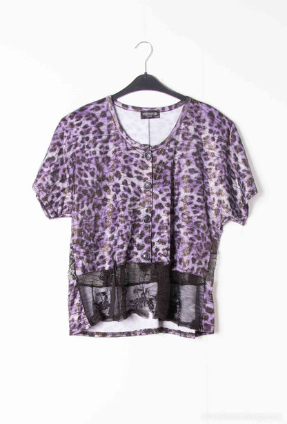 Plus Size Printed vest with lace