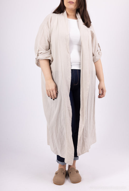 Plus Size Lång Kimono / Cardigan i Blanda av Bomull/Linne