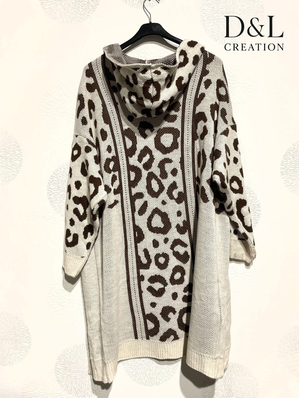 Lång leopardmönstrad hoodie cardigan i plusstorlek 38 till 52