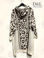 Lång leopardmönstrad hoodie cardigan i plusstorlek 38 till 52