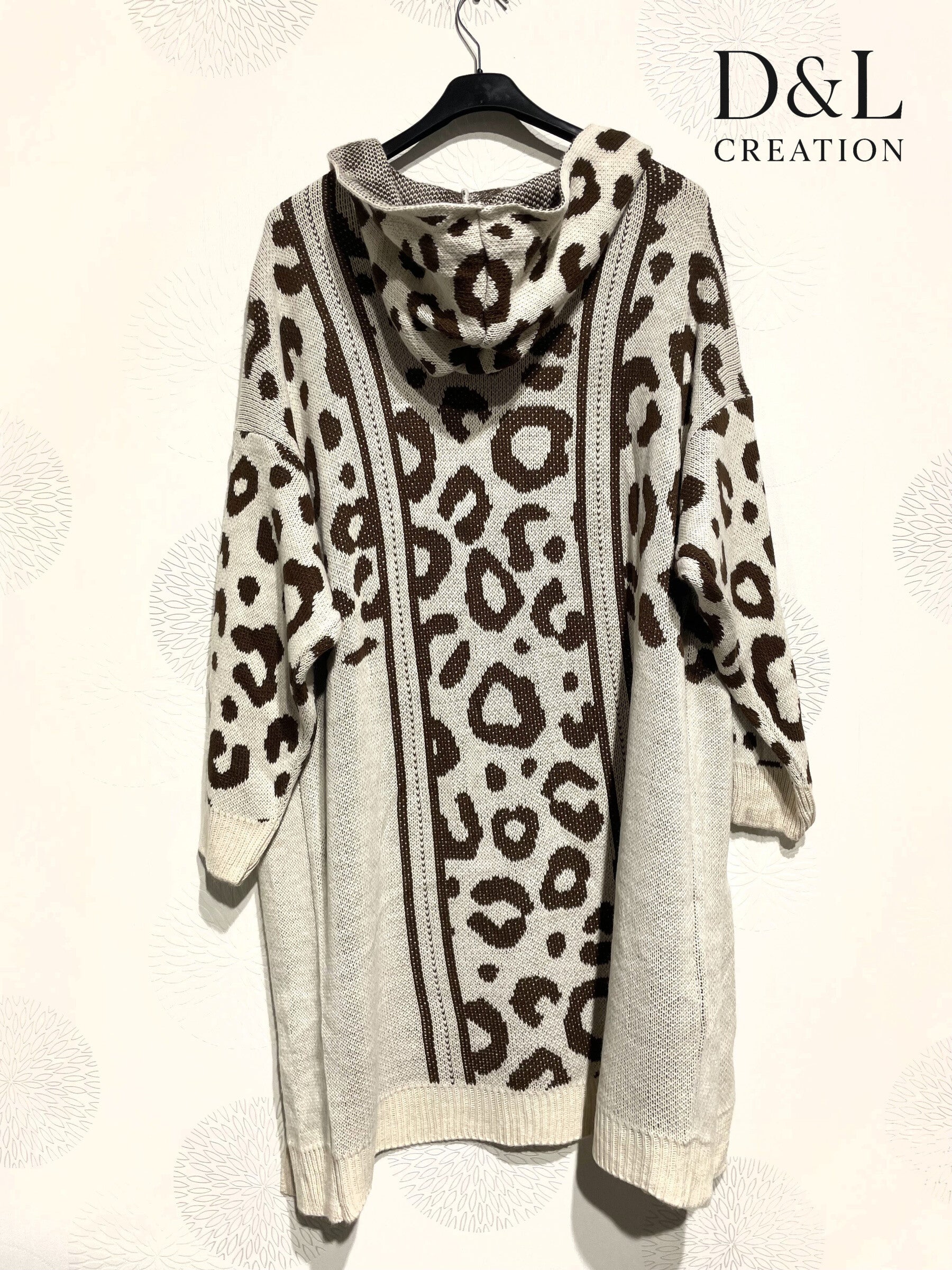 Lång leopardmönstrad hoodie cardigan i plusstorlek 38 till 52
