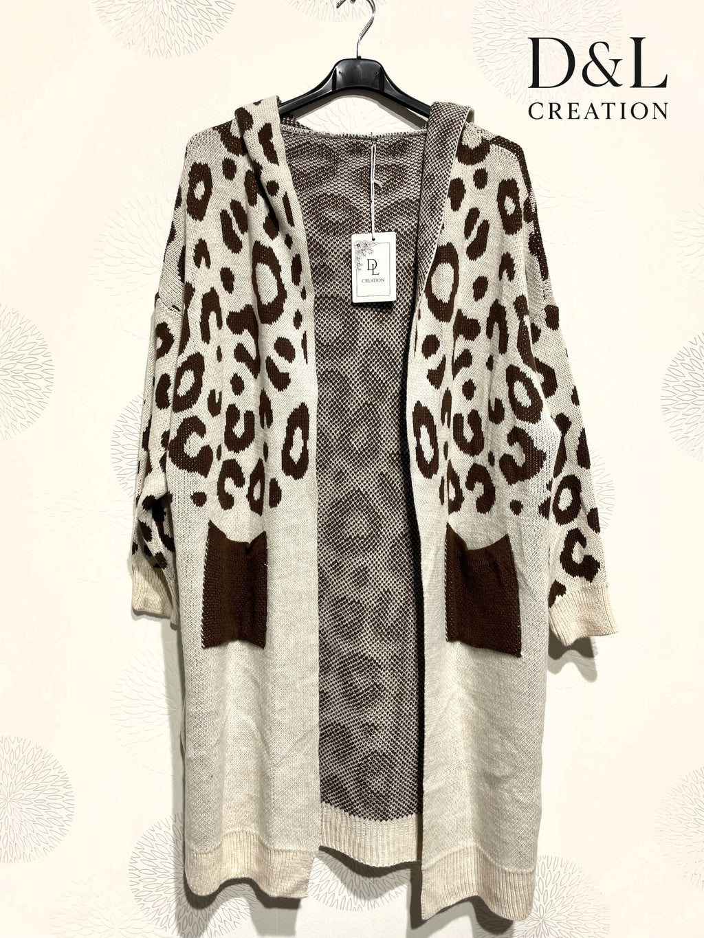 Lång leopardmönstrad hoodie cardigan i plusstorlek 38 till 52