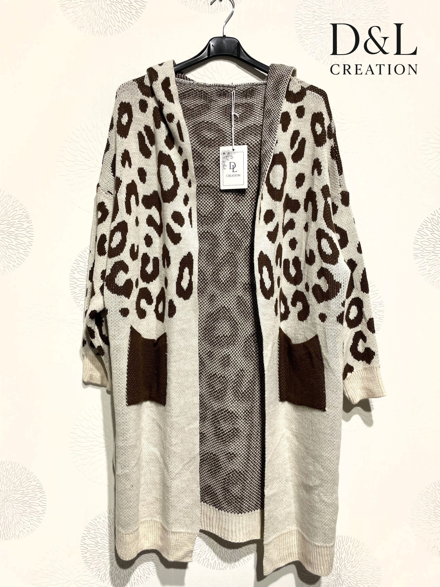 Lång leopardmönstrad hoodie cardigan i plusstorlek 38 till 52