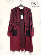 Long leopard hooded cardigan sizes 38 to 52 i Plus Size