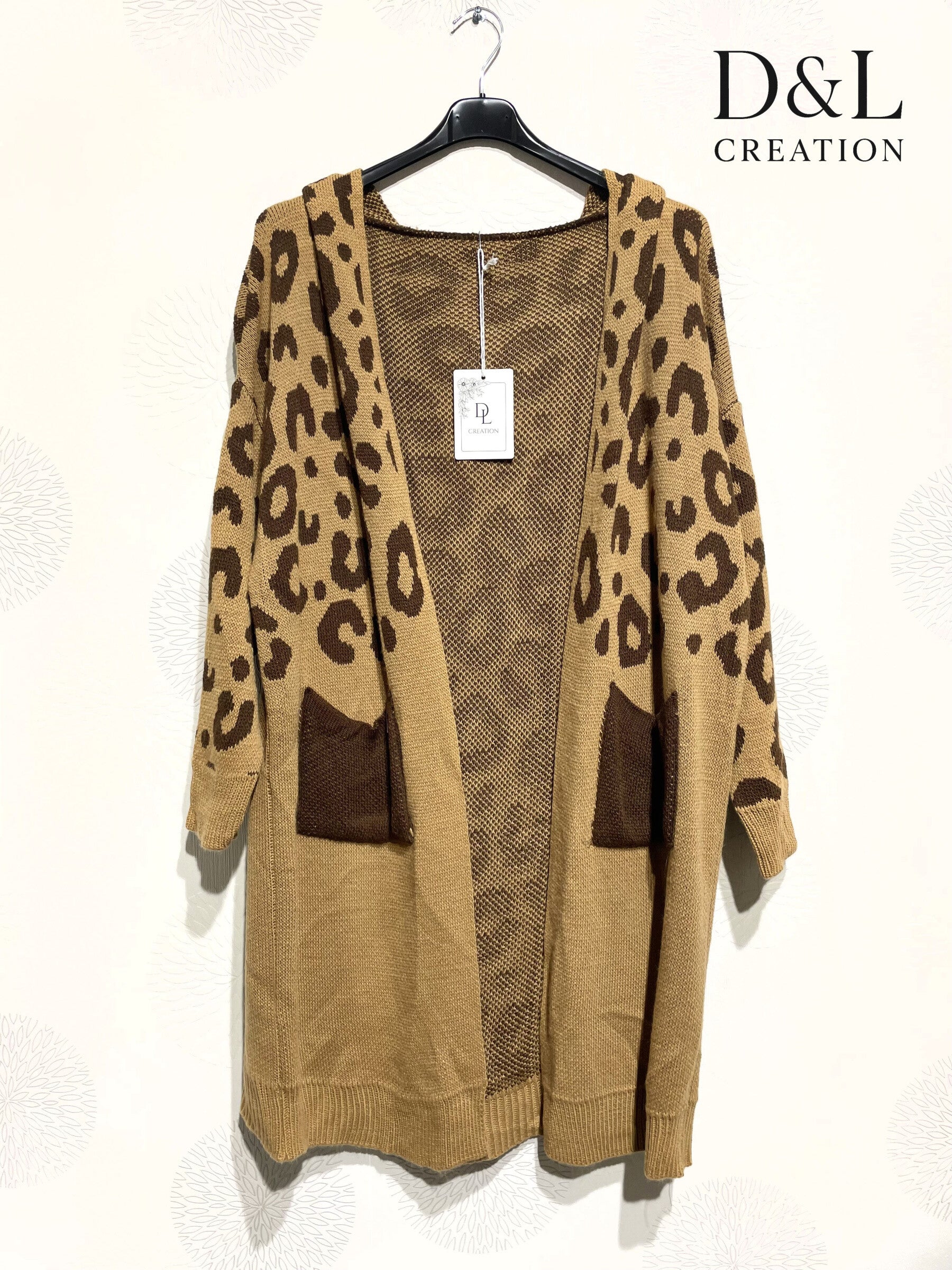 Long leopard hooded cardigan sizes 38 to 52 i Plus Size