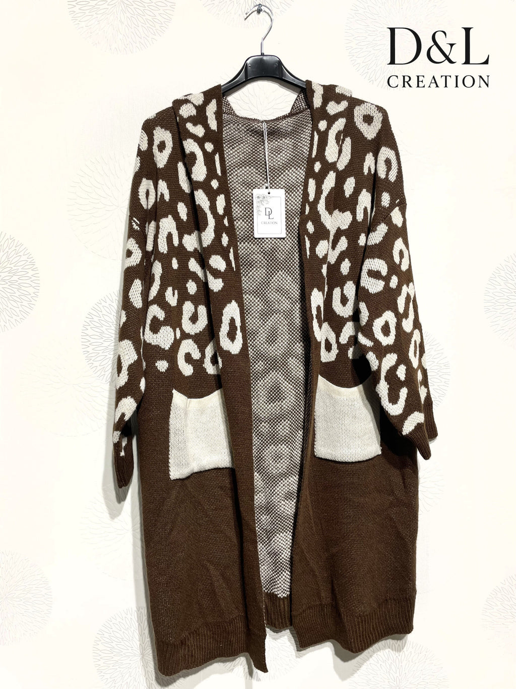 Long leopard hooded cardigan sizes 38 to 52 i Plus Size