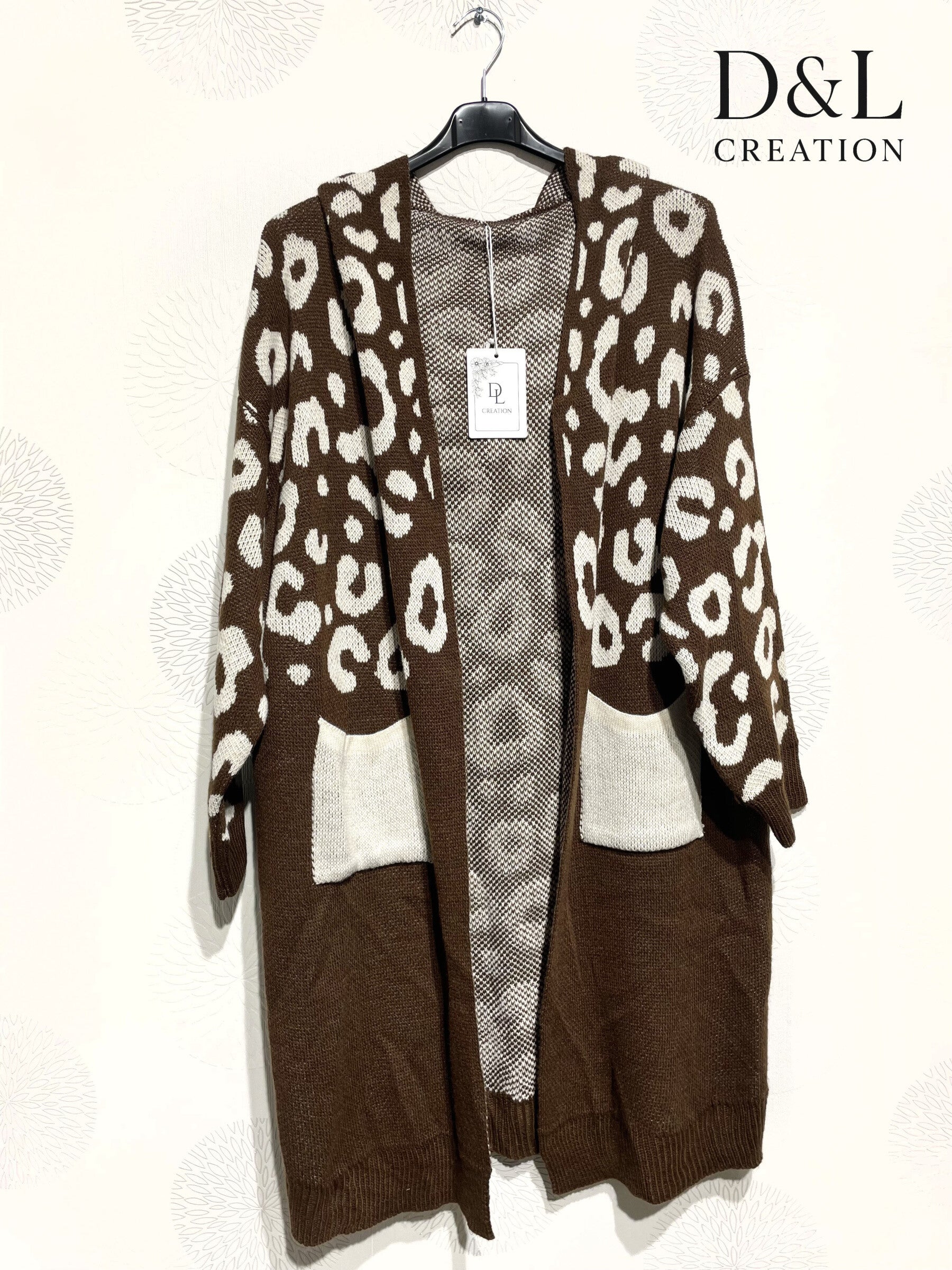 Long leopard hooded cardigan sizes 38 to 52 i Plus Size