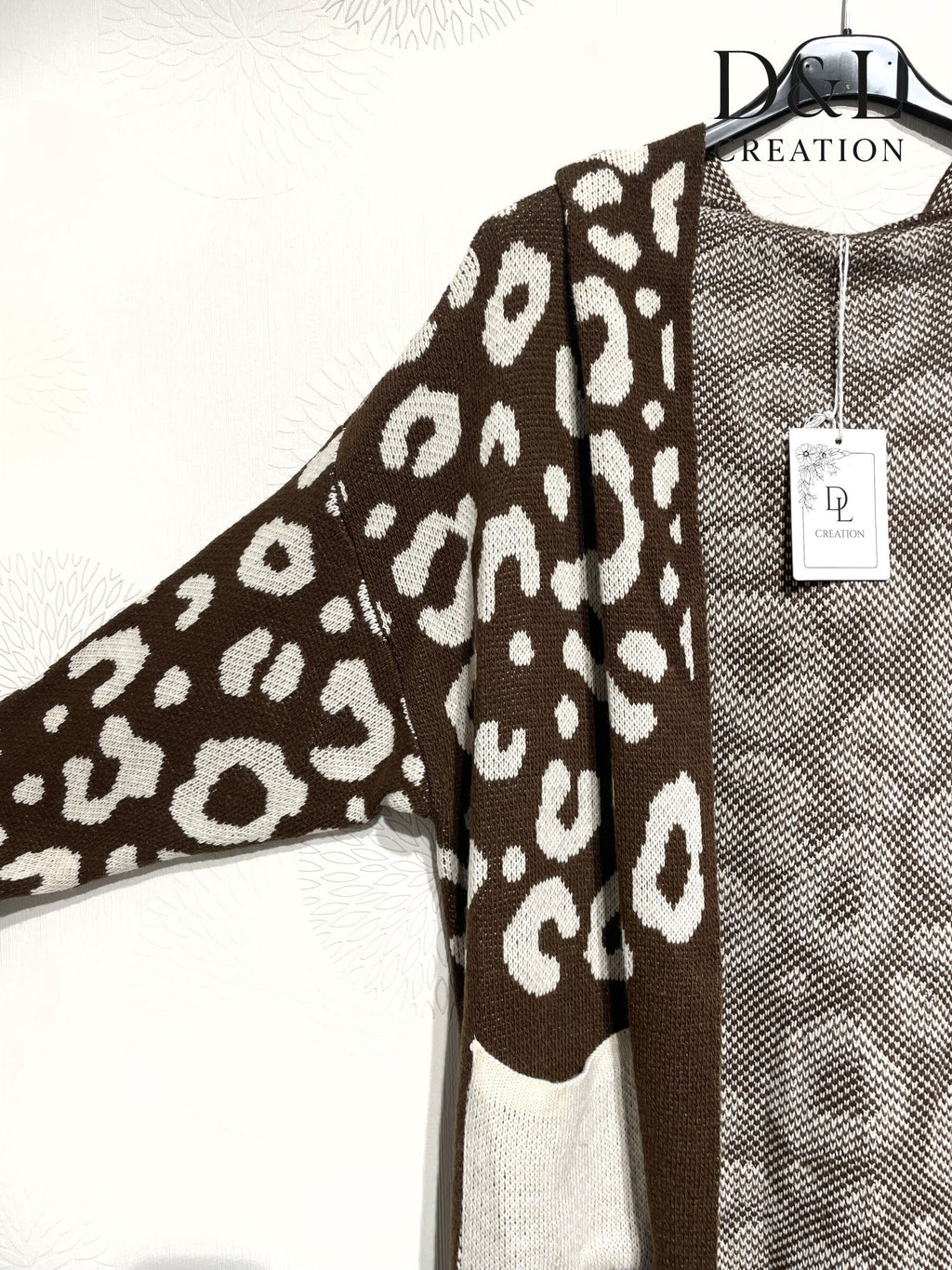 Lång leopardmönstrad hoodie cardigan i plusstorlek 38 till 52