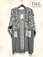 Long leopard hooded cardigan sizes 38 to 52 i Plus Size