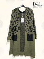 Long leopard hooded cardigan sizes 38 to 52 i Plus Size