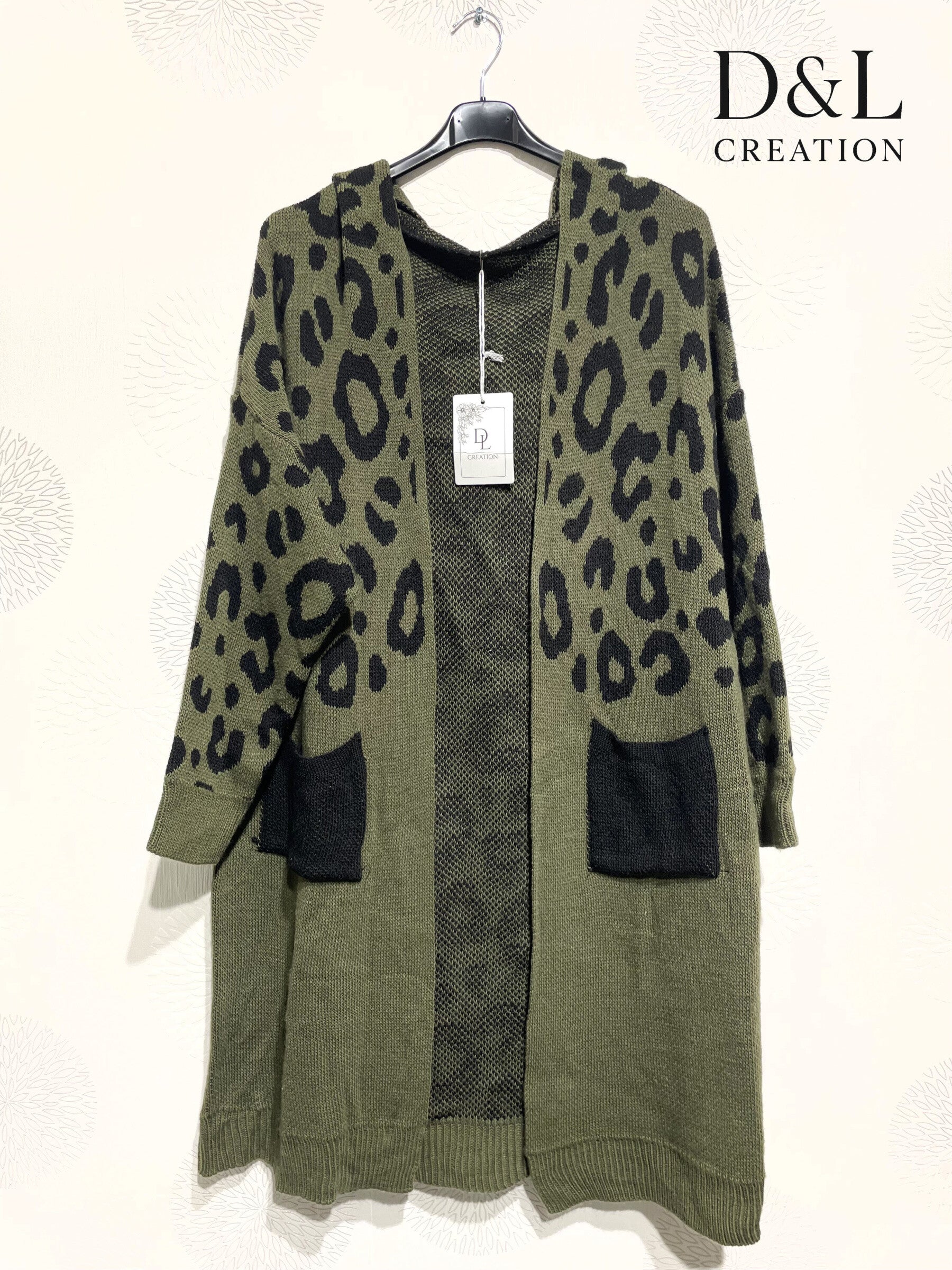 Long leopard hooded cardigan sizes 38 to 52 i Plus Size
