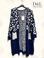 Long leopard hooded cardigan sizes 38 to 52 i Plus Size