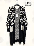 Long leopard hooded cardigan sizes 38 to 52 i Plus Size