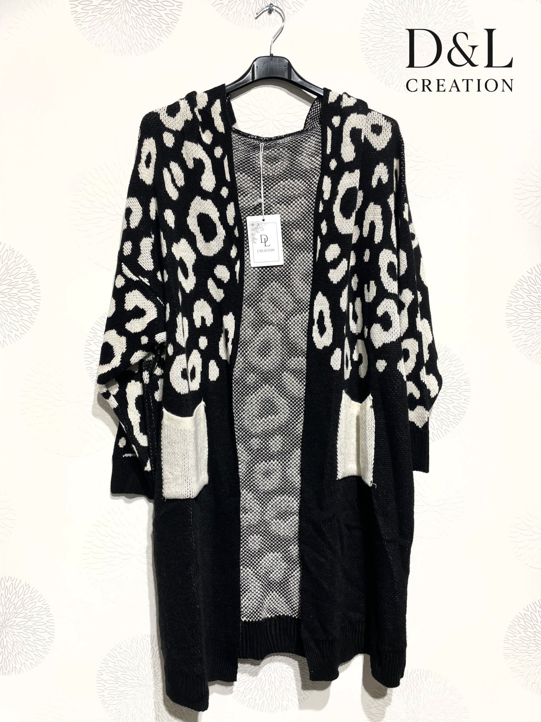 Long leopard hooded cardigan sizes 38 to 52 i Plus Size
