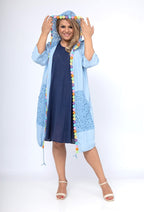 Plus Size Lång Cardigan med Broderade Blommor och Spets