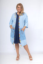 Plus Size Lång Cardigan med Broderade Blommor och Spets
