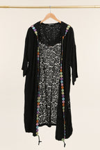 Plus Size Long cardigan with embroidered flowers & lace