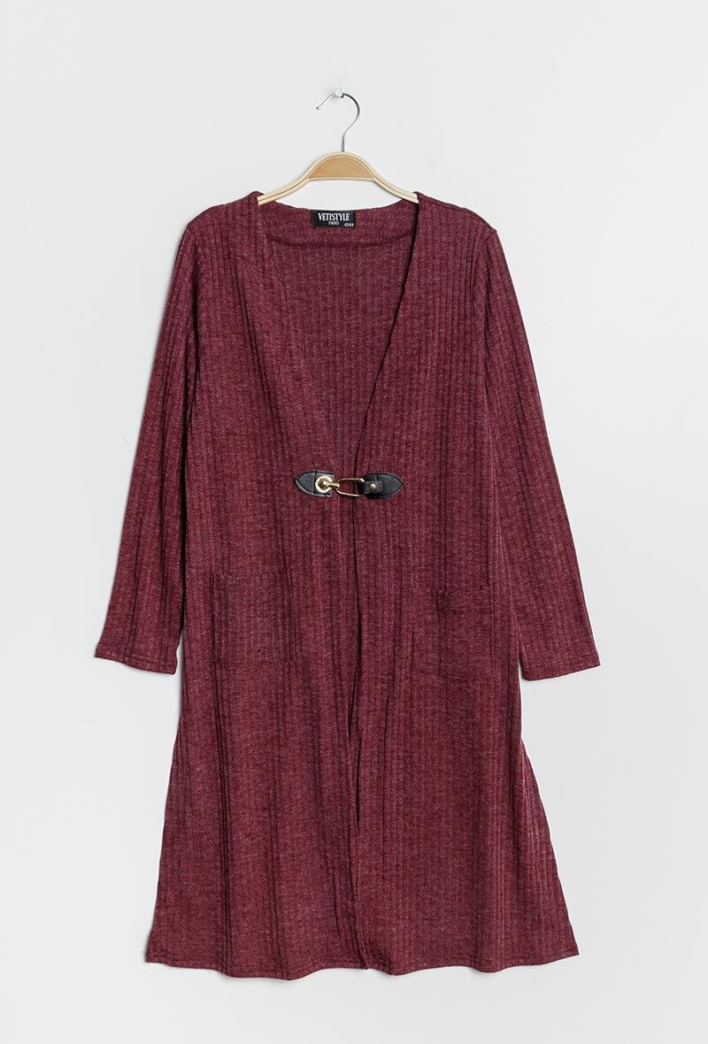 Plus Size Ribbed Long Cardigan