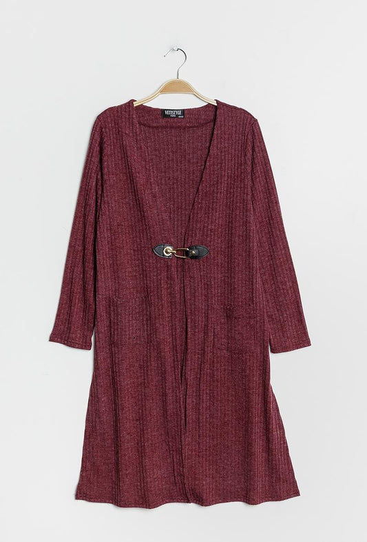 Plus Size Ribbed Long Cardigan