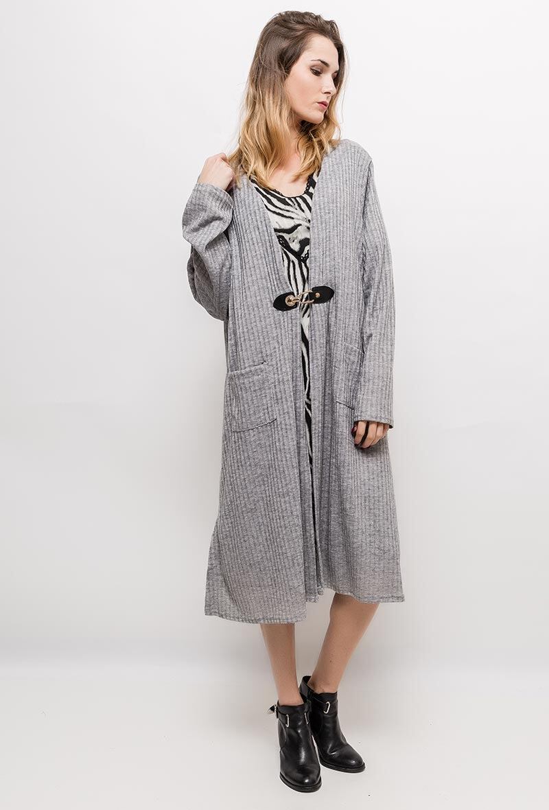 Plus Size Ribbad Lång Cardigan