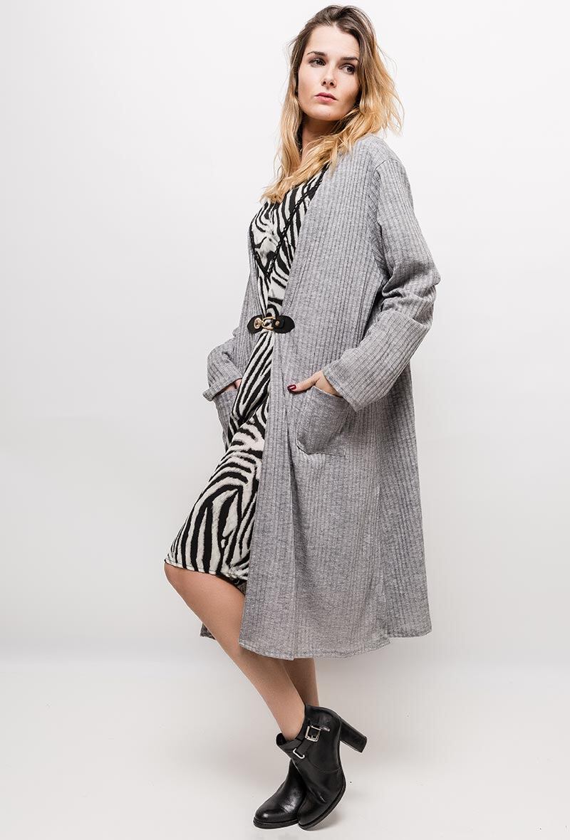 Plus Size Ribbad Lång Cardigan