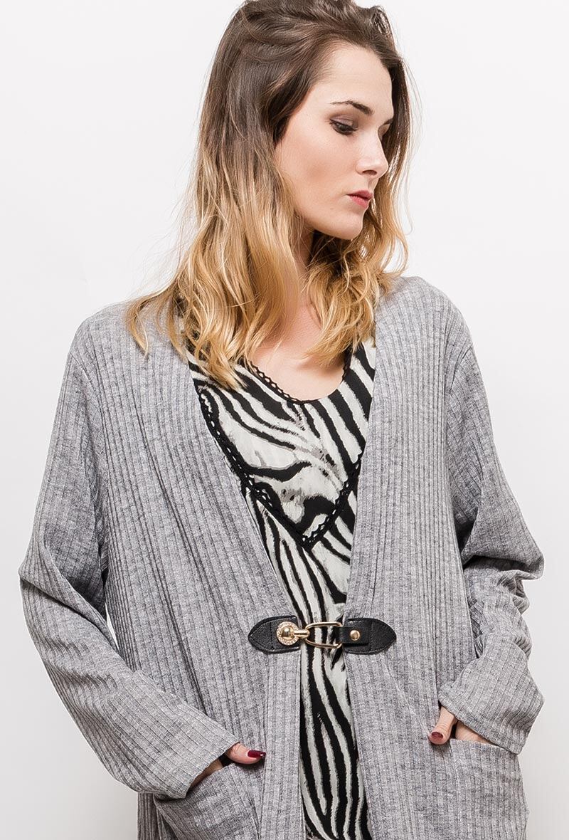 Plus Size Ribbad Lång Cardigan