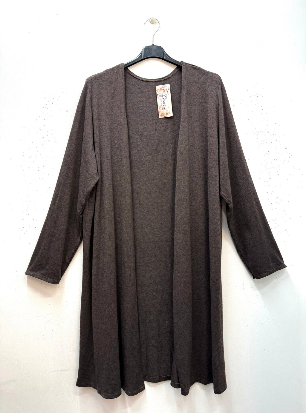 Soft long cardigan with Peace & Love print i Stor Storlek