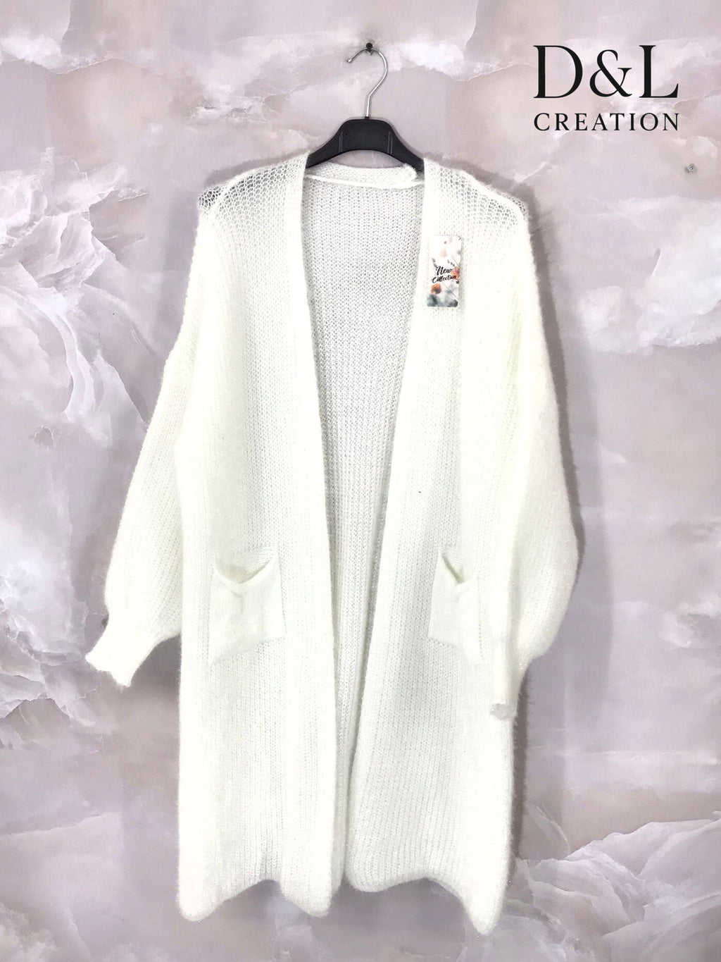 Fluffig lång cardigan med fickor, storlekar T38 till T52 i plusstorlek