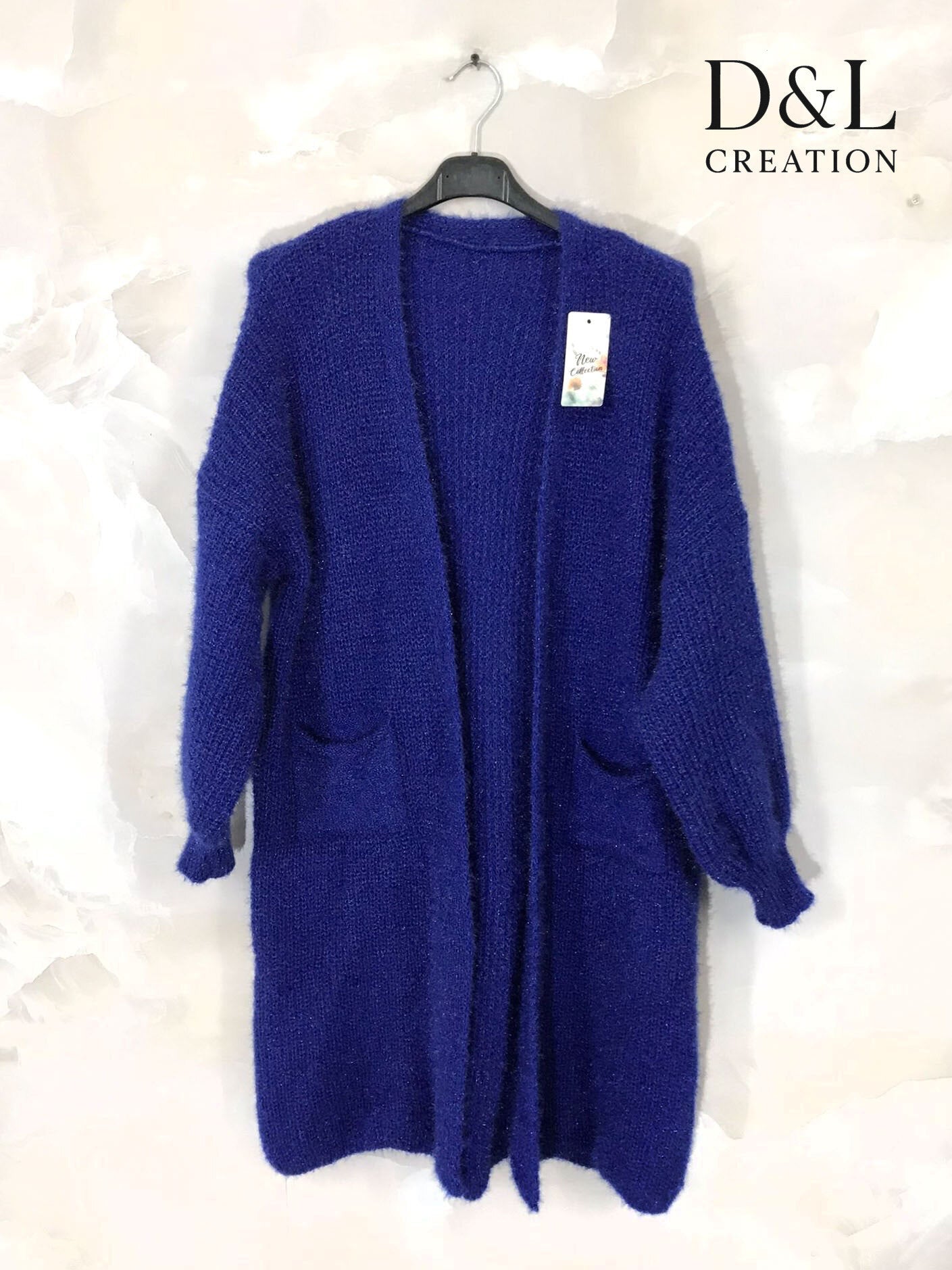 Fluffig lång cardigan med fickor, storlekar T38 till T52 i plusstorlek