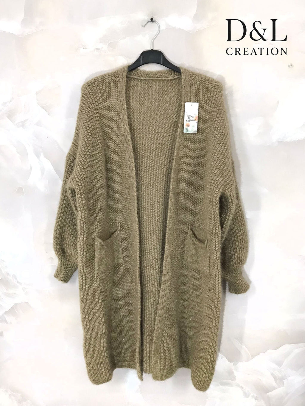 Fluffig lång cardigan med fickor, storlekar T38 till T52 i plusstorlek