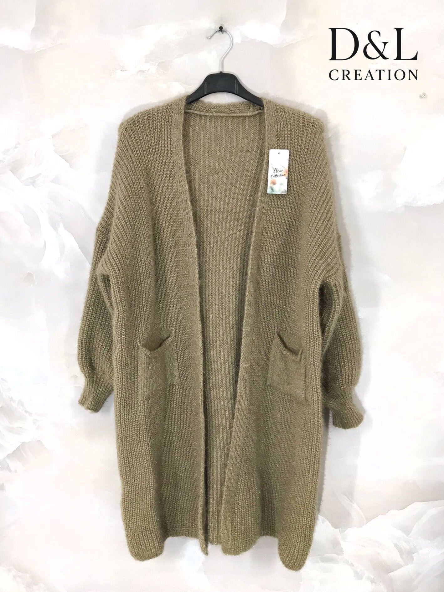 Fluffig lång cardigan med fickor, storlekar T38 till T52 i plusstorlek