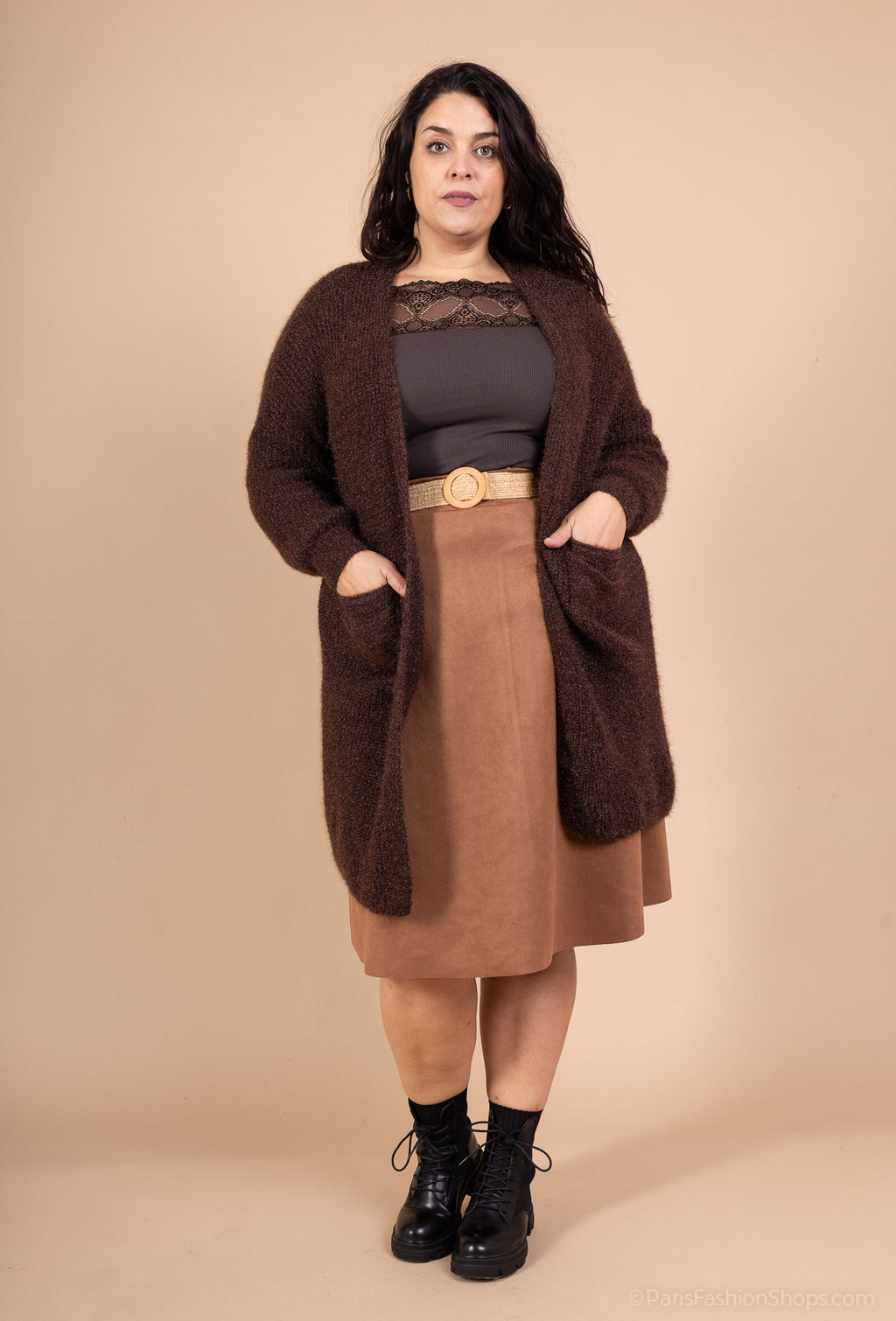 Fluffy long cardigan with pockets