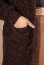 Fluffig lång cardigan med fickor, storlekar T38 till T52 i Stor Storlek