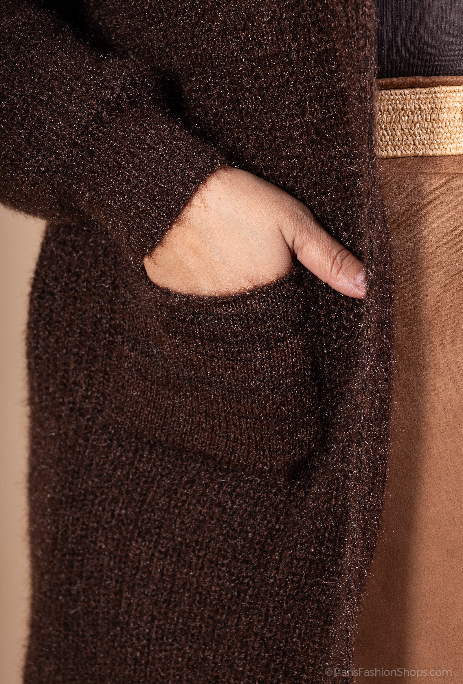 Fluffig lång cardigan med fickor, storlekar T38 till T52 i Stor Storlek