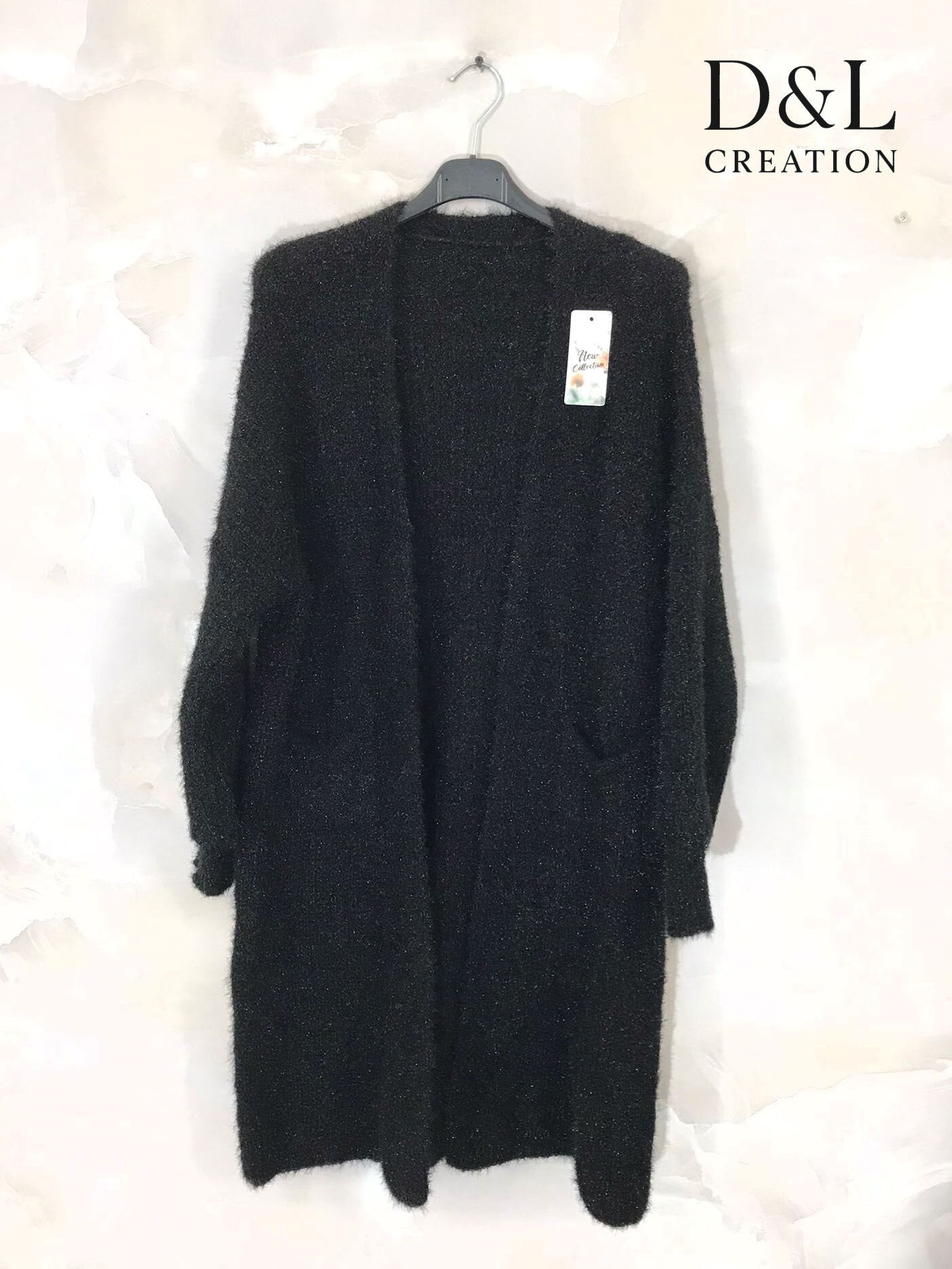 Fluffy long cardigan with pockets