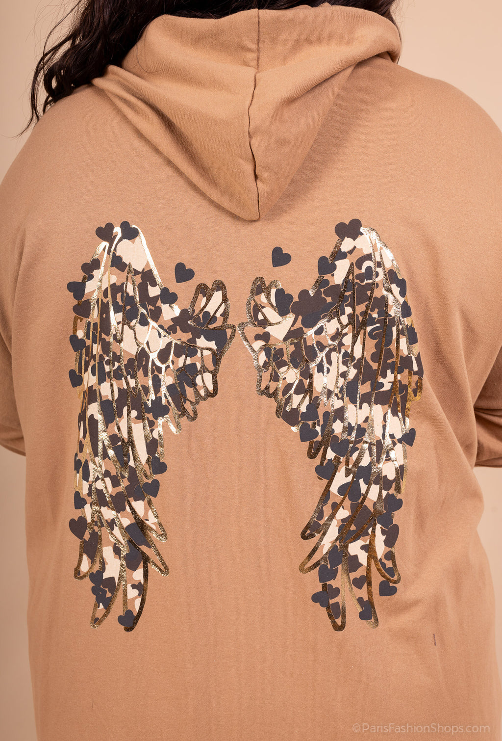 Lång bomullskardigan med vingeprint på baksidan i Stor Storlek